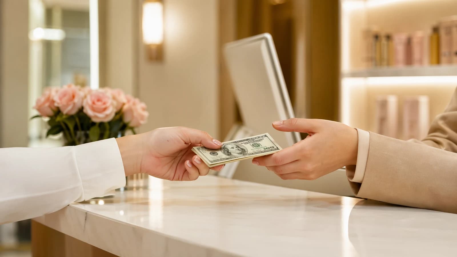 Pago en efectivo en recepcion de salon